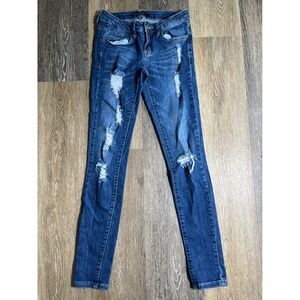 Denim Couture Skinny Jeans Womens 0 Blue Good Distressed Low Rise Shredded Pants